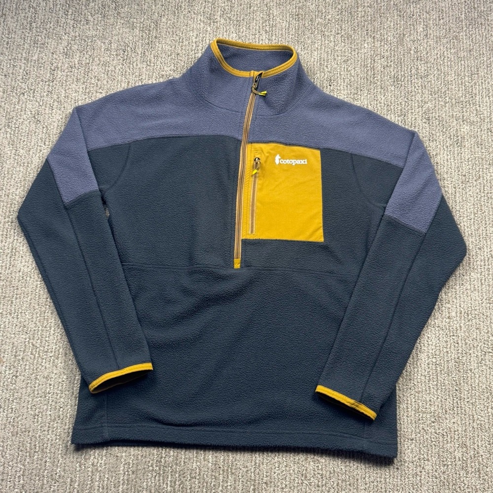 Cotopaxi Teca Fleece Pullover Mens Large Gray Navy Yellow Quarter Zip Jacket